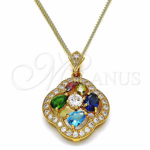 Collares con Dije 04.284.0021.20 Oro Laminado, Diseño de Flor y Gota, con Multicolor Zirconia Cubica, Pulido, Tono Dorado (02 MM Thickness, 20 Inches Length)