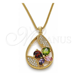 Collares con Dije 04.284.0022.20 Oro Laminado, Diseño de Gota y Mariposa, con Multicolor Zirconia Cubica and Blanca Micro Pave, Pulido, Tono Dorado (02 MM Thickness, 20 Inches Length)