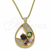 Collares con Dije 04.284.0022.20 Oro Laminado, Diseño de Gota y Mariposa, con Multicolor Zirconia Cubica and Blanca Micro Pave, Pulido, Tono Dorado (02 MM Thickness, 20 Inches Length)