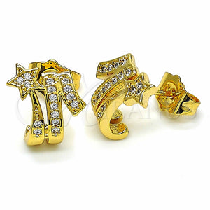 Arete Dormilona 02.344.0029 Oro Laminado, Diseño de Estrella, con Blanca Zirconia Cubica, Pulido, Tono Dorado