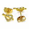 Arete Dormilona 02.344.0032 Oro Laminado, Diseño de Corazón, con Blanca Zirconia Cubica, Pulido, Tono Dorado