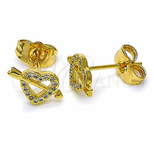 Arete Dormilona 02.344.0032 Oro Laminado, Diseño de Corazón, con Blanca Zirconia Cubica, Pulido, Tono Dorado