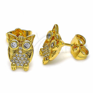 Arete Dormilona 02.344.0036 Oro Laminado, Diseño de Búho, con Blanca Zirconia Cubica, Pulido, Tono Dorado