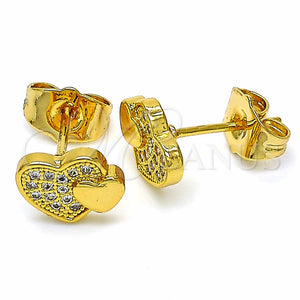 Arete Dormilona 02.344.0041 Oro Laminado, Diseño de Corazón, con Blanca Micro Pave, Pulido, Tono Dorado