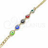 Pulsera Elegante 03.63.2087.08 Oro Laminado, Diseño de Ojo Griego, Resinado Multicolor, Tono Dorado (04 MM Thickness, 8 Inches Length)
