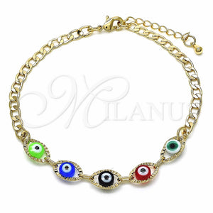 Pulsera Elegante 03.63.2087.08 Oro Laminado, Diseño de Ojo Griego, Resinado Multicolor, Tono Dorado (04 MM Thickness, 8 Inches Length)