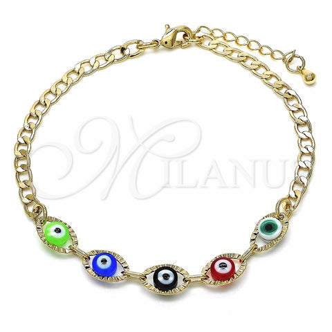 Pulsera Elegante 03.63.2087.08 Oro Laminado, Diseño de Ojo Griego, Resinado Multicolor, Tono Dorado (04 MM Thickness, 8 Inches Length)