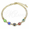 Pulsera Elegante 03.63.2087.08 Oro Laminado, Diseño de Ojo Griego, Resinado Multicolor, Tono Dorado (04 MM Thickness, 8 Inches Length)