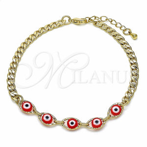 Pulsera Elegante 03.63.2087.1.08 Oro Laminado, Diseño de Ojo Griego, Resinado Rojo, Tono Dorado (04 MM Thickness, 8 Inches Length)