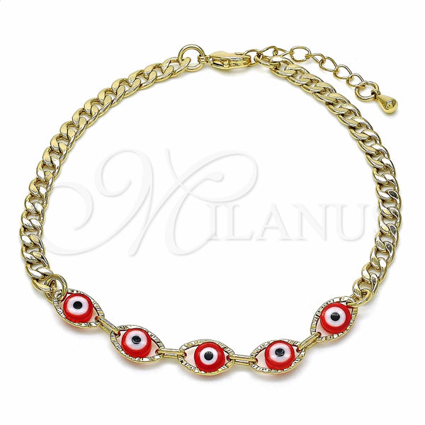 Pulsera Elegante 03.63.2087.1.08 Oro Laminado, Diseño de Ojo Griego, Resinado Rojo, Tono Dorado (04 MM Thickness, 8 Inches Length)