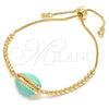 Pulsera Bolo Ajustable 03.63.2089.10 Oro Laminado, Diseño de Concha, con Blanca Zirconia Cubica, Esmaltado Turquesa, Tono Dorado (01 MM Thickness, 10 Inches Length)
