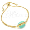 Pulsera Bolo Ajustable 03.63.2089.10 Oro Laminado, Diseño de Concha, con Blanca Zirconia Cubica, Esmaltado Turquesa, Tono Dorado (01 MM Thickness, 10 Inches Length)