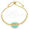 Pulsera Bolo Ajustable 03.63.2089.10 Oro Laminado, Diseño de Concha, con Blanca Zirconia Cubica, Esmaltado Turquesa, Tono Dorado (01 MM Thickness, 10 Inches Length)
