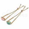Pulsera Bolo Ajustable 03.63.2089.10 Oro Laminado, Diseño de Concha, con Blanca Zirconia Cubica, Esmaltado Turquesa, Tono Dorado (01 MM Thickness, 10 Inches Length)