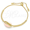 Pulsera Bolo Ajustable 03.63.2089.1.10 Oro Laminado, Diseño de Concha, con Blanca Zirconia Cubica, Esmaltado Rosado, Tono Dorado (01 MM Thickness, 10 Inches Length)