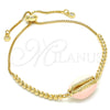Pulsera Bolo Ajustable 03.63.2089.1.10 Oro Laminado, Diseño de Concha, con Blanca Zirconia Cubica, Esmaltado Rosado, Tono Dorado (01 MM Thickness, 10 Inches Length)