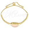 Pulsera Bolo Ajustable 03.63.2089.1.10 Oro Laminado, Diseño de Concha, con Blanca Zirconia Cubica, Esmaltado Rosado, Tono Dorado (01 MM Thickness, 10 Inches Length)