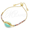 Pulsera Bolo Ajustable 03.63.2090.10 Oro Laminado, Diseño de Concha, con Multicolor Zirconia Cubica, Esmaltado Turquesa, Tono Dorado (01 MM Thickness, 10 Inches Length)