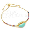 Pulsera Bolo Ajustable 03.63.2090.10 Oro Laminado, Diseño de Concha, con Multicolor Zirconia Cubica, Esmaltado Turquesa, Tono Dorado (01 MM Thickness, 10 Inches Length)