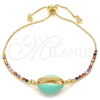Pulsera Bolo Ajustable 03.63.2090.10 Oro Laminado, Diseño de Concha, con Multicolor Zirconia Cubica, Esmaltado Turquesa, Tono Dorado (01 MM Thickness, 10 Inches Length)