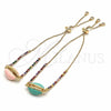 Pulsera Bolo Ajustable 03.63.2090.10 Oro Laminado, Diseño de Concha, con Multicolor Zirconia Cubica, Esmaltado Turquesa, Tono Dorado (01 MM Thickness, 10 Inches Length)