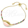 Pulsera Bolo Ajustable 03.63.2090.1.10 Oro Laminado, Diseño de Concha, con Multicolor Zirconia Cubica, Esmaltado Rosado, Tono Dorado (01 MM Thickness, 10 Inches Length)
