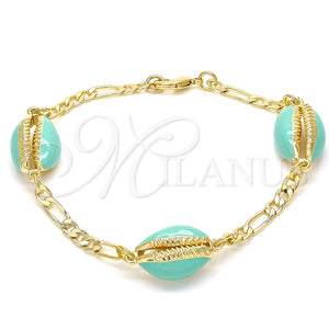 Pulsera Elegante 03.63.2091.08 Oro Laminado, Diseño de Concha, Esmaltado Turquesa, Tono Dorado (04 MM Thickness, 8 Inches Length)