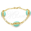 Pulsera Elegante 03.63.2091.08 Oro Laminado, Diseño de Concha, Esmaltado Turquesa, Tono Dorado (04 MM Thickness, 8 Inches Length)