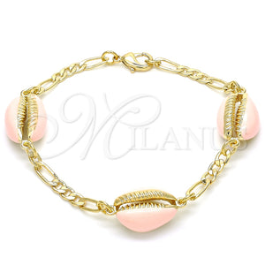 Pulsera Elegante 03.63.2091.1.08 Oro Laminado, Diseño de Concha, Esmaltado Rosado, Tono Dorado (04 MM Thickness, 8 Inches Length)