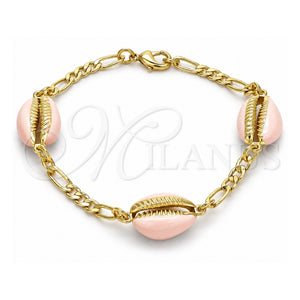 Pulsera Elegante 03.63.2091.1.08 Oro Laminado, Diseño de Concha, Esmaltado Rosado, Tono Dorado (Grosor 04 MM, 8 Pulgadas de Largo)