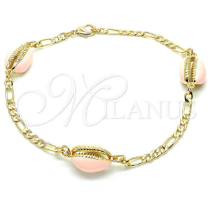 Pulsera Elegante 03.63.2091.1.10 Oro Laminado, Diseño de Concha, Esmaltado Rosado, Tono Dorado (04 MM Thickness, 10 Inches Length)