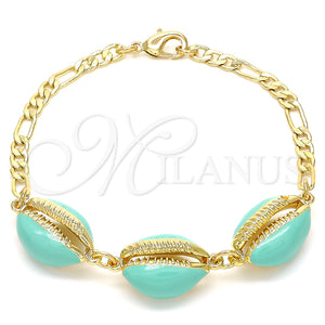 Pulsera Elegante 03.63.2092.08 Oro Laminado, Diseño de Concha, Esmaltado Turquesa, Tono Dorado (04 MM Thickness, 8 Inches Length)