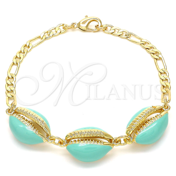 Pulsera Elegante 03.63.2092.08 Oro Laminado, Diseño de Concha, Esmaltado Turquesa, Tono Dorado (04 MM Thickness, 8 Inches Length)