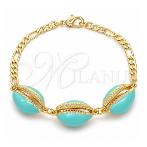 Pulsera Elegante 03.63.2092.08 Oro Laminado, Diseño de Concha, Esmaltado Turquesa, Tono Dorado (Grosor 04 MM, 8 Pulgadas de Largo)