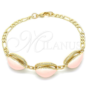 Pulsera Elegante 03.63.2092.1.08 Oro Laminado, Diseño de Concha, Esmaltado Rosado, Tono Dorado (04 MM Thickness, 8 Inches Length)