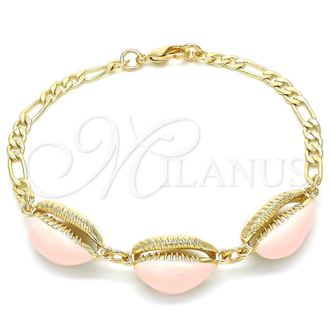Pulsera Elegante 03.63.2092.1.08 Oro Laminado, Diseño de Concha, Esmaltado Rosado, Tono Dorado (04 MM Thickness, 8 Inches Length)