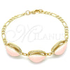 Pulsera Elegante 03.63.2092.1.08 Oro Laminado, Diseño de Concha, Esmaltado Rosado, Tono Dorado (04 MM Thickness, 8 Inches Length)