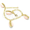 Pulsera de Dije 03.63.2093.1.08 Oro Laminado, Diseño de Concha, Esmaltado Rosado, Tono Dorado (04 MM Thickness, 8 Inches Length)