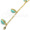 Tobillera de Dije 03.63.2093.10 Oro Laminado, Esmaltado Turquesa, Tono Dorado (04 MM Thickness, 10 Inches Length)