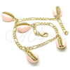 Tobillera de Dije 03.63.2093.1.10 Oro Laminado, Esmaltado Rosado, Tono Dorado (04 MM Thickness, 10 Inches Length)