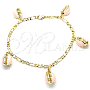 Tobillera de Dije 03.63.2093.1.10 Oro Laminado, Esmaltado Rosado, Tono Dorado (04 MM Thickness, 10 Inches Length)