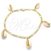 Tobillera de Dije 03.63.2093.1.10 Oro Laminado, Esmaltado Rosado, Tono Dorado (04 MM Thickness, 10 Inches Length)
