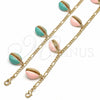 Tobillera de Dije 03.63.2093.1.10 Oro Laminado, Esmaltado Rosado, Tono Dorado (04 MM Thickness, 10 Inches Length)