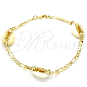 Tobillera Elegante 03.63.2083.10 Oro Laminado, Diseño de Concha, Pulido, Tono Dorado (04 MM Thickness, 10 Inches Length)
