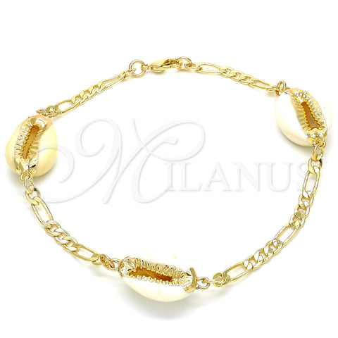 Tobillera Elegante 03.63.2083.10 Oro Laminado, Diseño de Concha, Pulido, Tono Dorado (04 MM Thickness, 10 Inches Length)