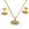 Juego de Arete y Dije de Adulto 10.342.0001 Oro Laminado, con Multicolor Zirconia Cubica, Pulido, Tono Dorado