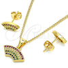 Juego de Arete y Dije de Adulto 10.342.0001 Oro Laminado, con Multicolor Zirconia Cubica, Pulido, Tono Dorado
