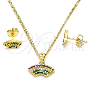 Juego de Arete y Dije de Adulto 10.342.0001 Oro Laminado, con Multicolor Zirconia Cubica, Pulido, Tono Dorado