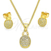 Juego de Arete y Dije de Adulto 10.342.0003 Oro Laminado, Diseño de Pina, con Blanca Micro Pave, Pulido, Tono Dorado