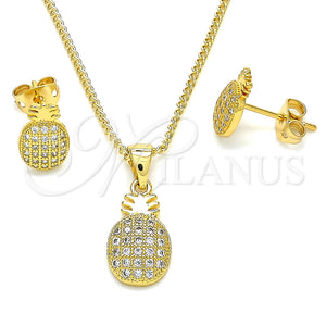 Juego de Arete y Dije de Adulto 10.342.0003 Oro Laminado, Diseño de Pina, con Blanca Micro Pave, Pulido, Tono Dorado